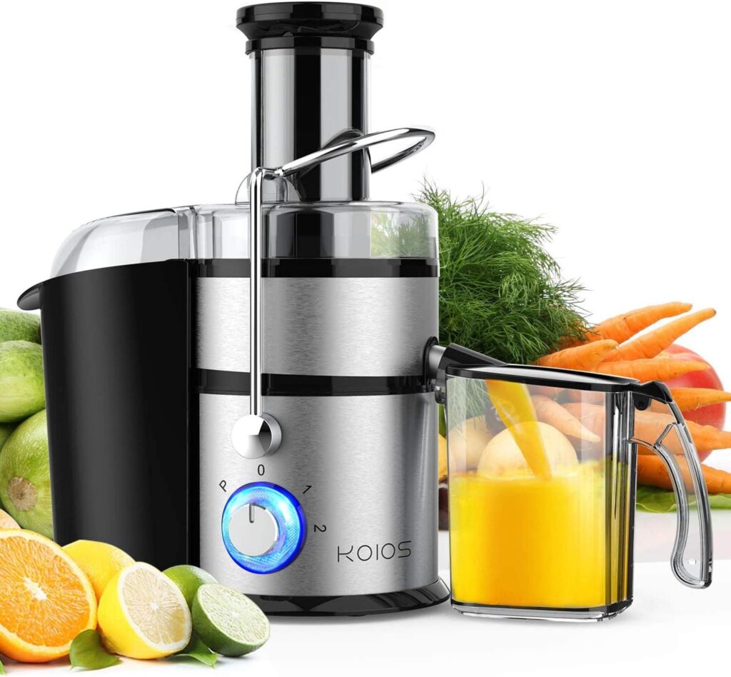1300W KOIOS Centrifugal Juicer Machines, Juice Extractor with Extra Large 3inch Feed Chute, Full Copper Motor, 304 Titanium-Plated Steel Filter, High Juice Yield for Fruits and Vegetables, 3 Speeds Mode, Easy to Clean, 100% BPA-Free, Included Brush