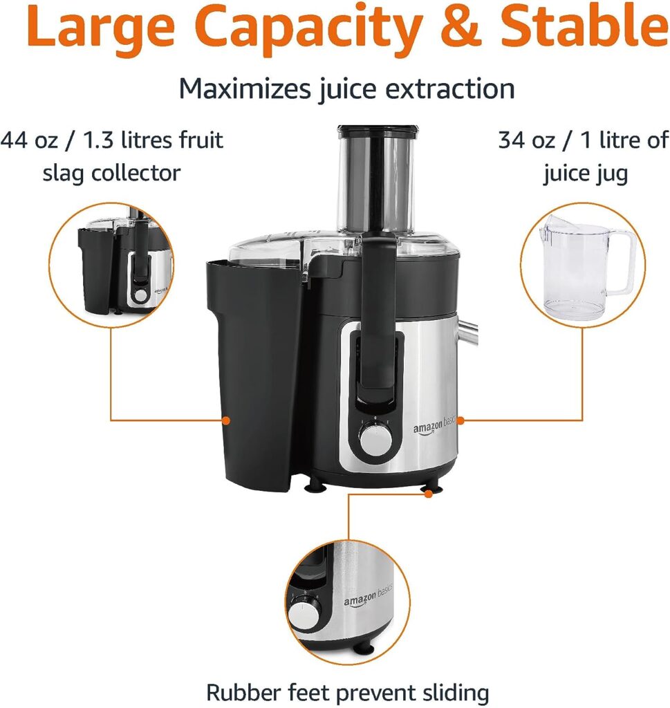 Amazon Basics Wide-Mouth, 2 speed centrifugal juicer, Black, 33.8 ounce / 1000 ML