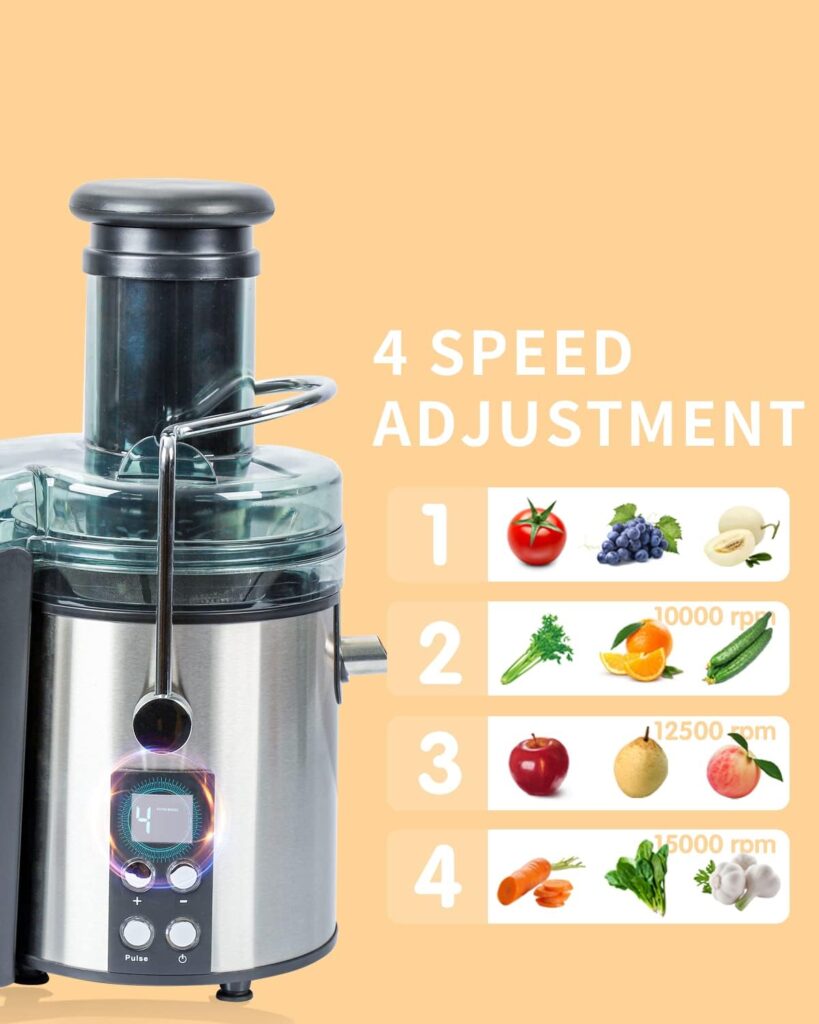 Centrifugal Juicer Machine - LCD Monitor 1100W Juice Maker Extractor, 5-Speed Juice Processor Fruit and Vegetable, 3 Feed Chute Stainless Steel Power Juicer, Easy Clean, BPA Free (Black)
