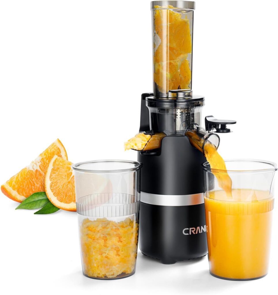 CRANDDI Mini Juicer, Compact Masticating Slow Juicer, Cold Press Juice Extractor with Brush and Reverse Function for Fruit Vegetable Juice, Easy to Clean, M-228 Black