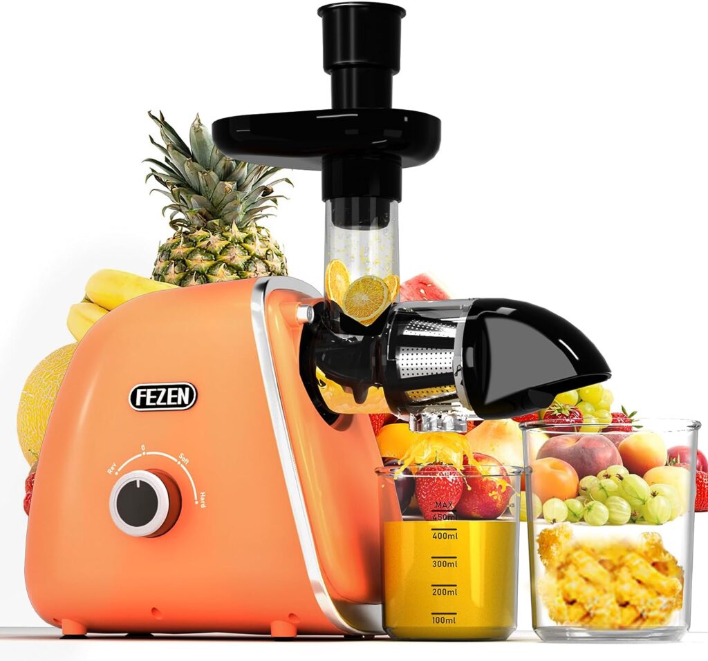FEZEN Cold Press Juicer, Juicer Machines Vegetable and Fruit, Cold Press Electric Juicer Machines with High Juice Yield, Easy to Clean Masticating Juicer for Nutrient Fruit and Vegetables, Pure Juice, Quiet Motor