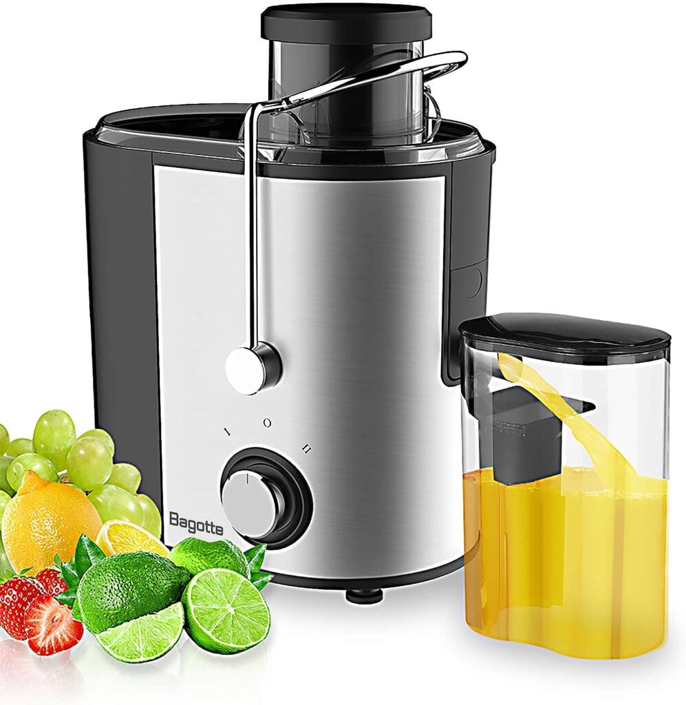 Juicer, Bagotte Centrifugal Juicer, 65mm Wide Feed Chute Juicer Machines for Whole Fruit and Vegetable, High Juice Yield Dual-Speed Juice Extractor with 304 Stainless Steel, BPA-Free, Easy to Clean
