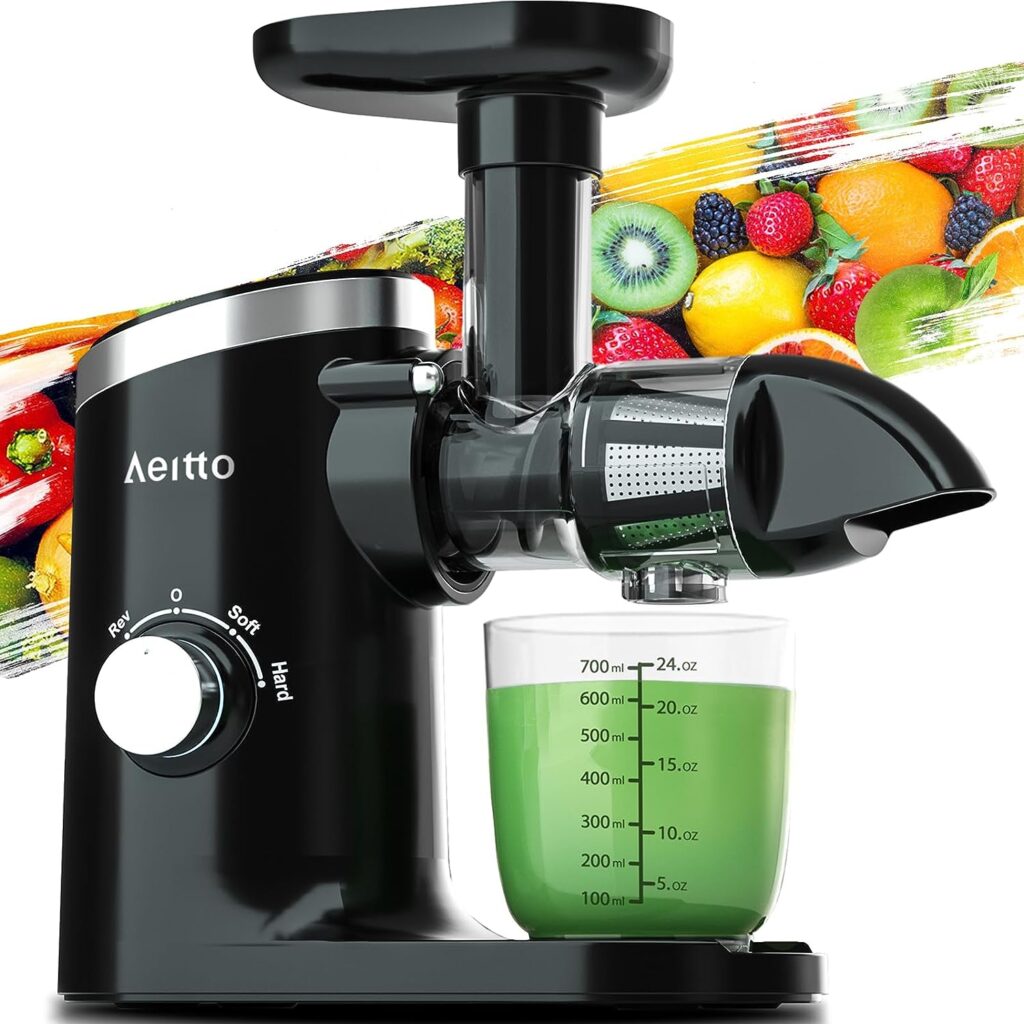 Juicer Machines, Aeitto Cold Press Juicer, Masticating Juicer, Celery Juicers, with Triple Modes,Reverse Function  Quiet Motor,Easy to Clean with Brush, Recipe for Vegetables And Fruits, Black