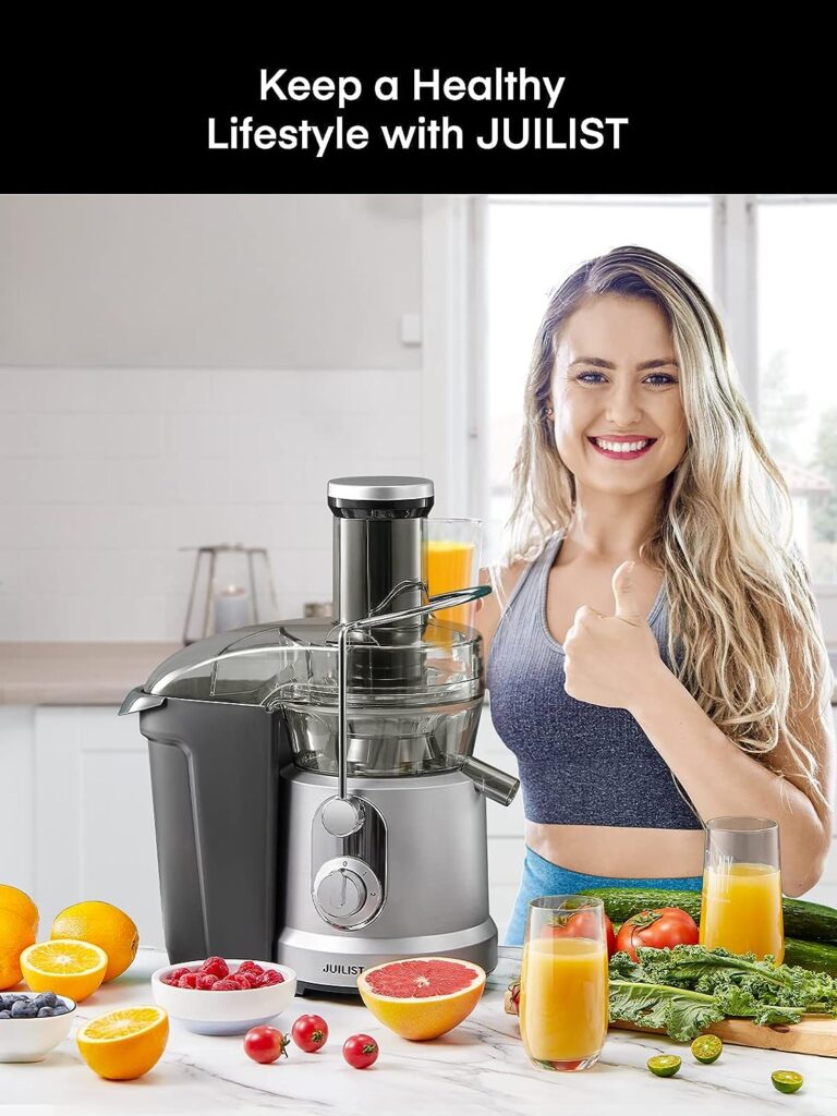 JUILIST Juicer Machines, 1000W Juicer Vegetable and Fruit with 3.2 Wider Mouth Food Chute, Easy to Clean, Large Power（1300W Peak）Juicer Extractor, 4S Fast Juicing  2 Speeds Setting, Silver