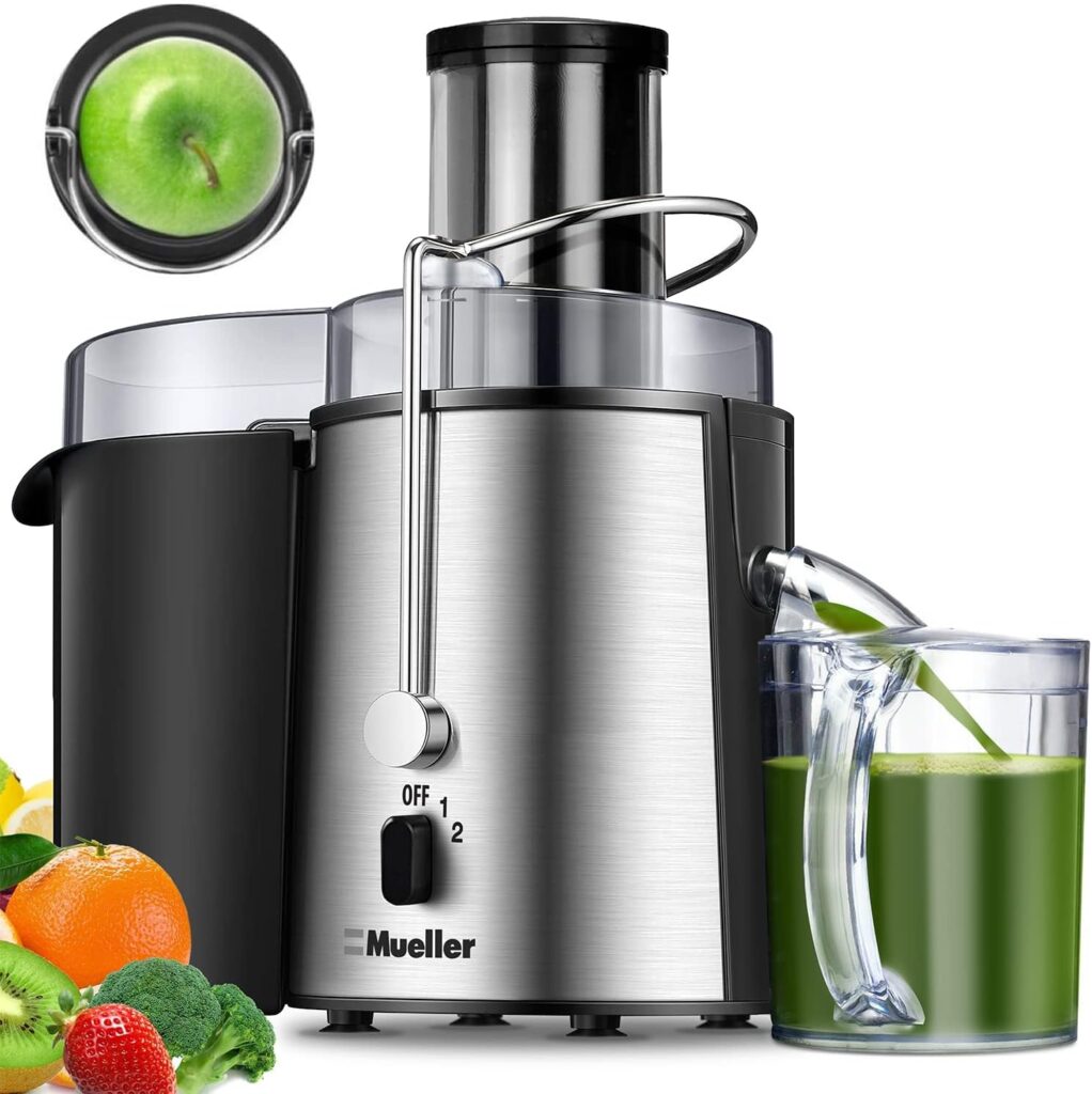 Mueller Juicer Ultra Power, Easy Clean Extractor Press Centrifugal Juicing Machine, Wide 3 Feed Chute for Whole Fruit Vegetable, Anti-drip, Large, Silver